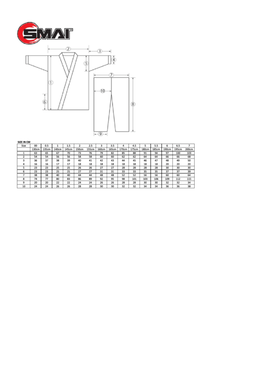 Smai Kata Size Chart Printable pdf