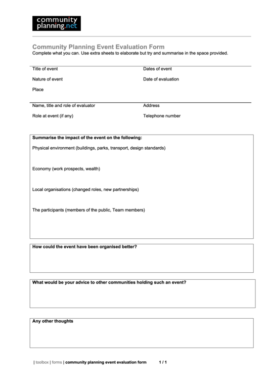 Community Planning Event Evaluation Form Printable pdf