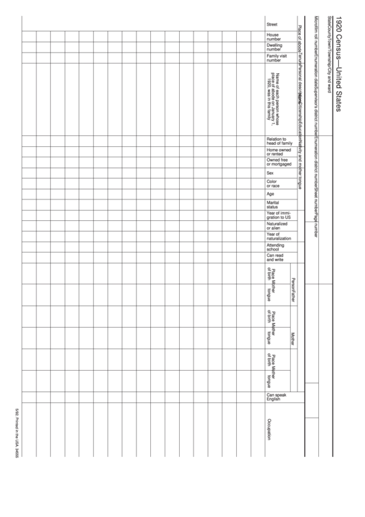 1920 Census Forms Printable pdf