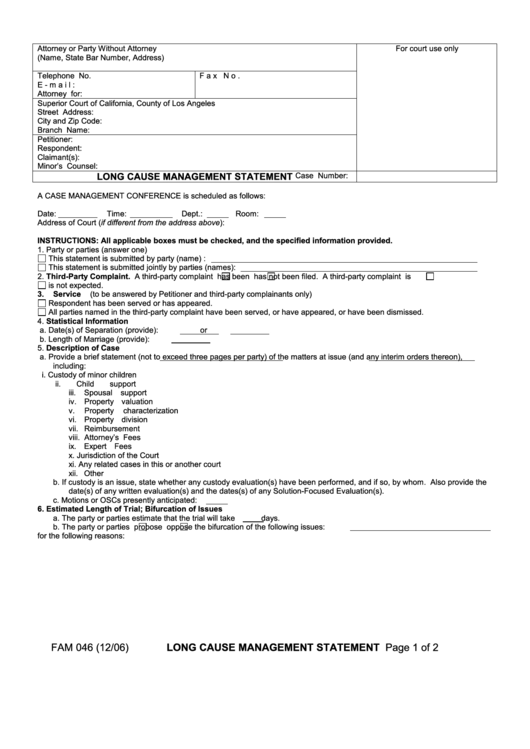 Fillable Long Cause Management Statement Printable pdf