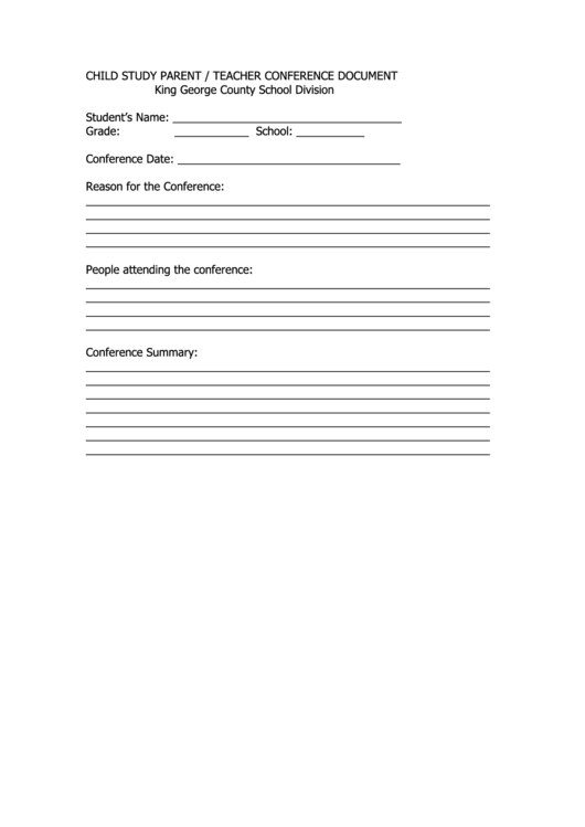 Child Study Parent Teacher Conference Document Printable pdf