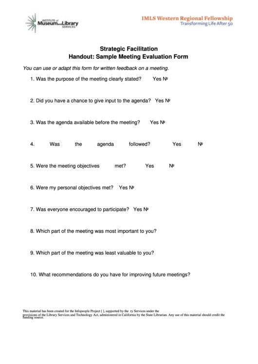 Sample Meeting Evaluation Form Printable pdf