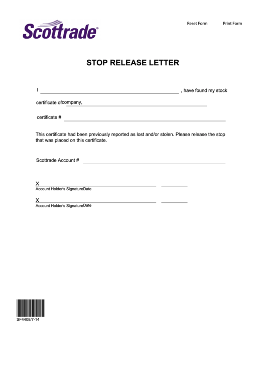 Fillable Stop Release Letter Form Printable pdf