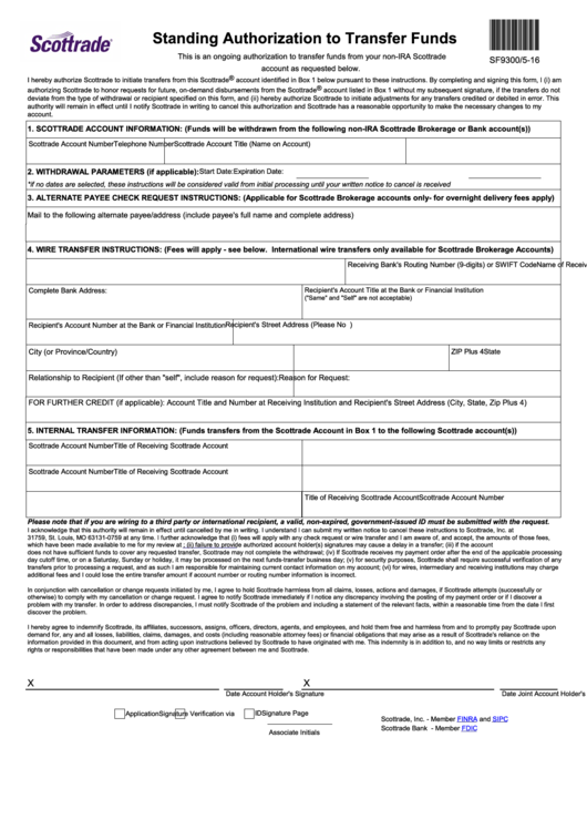 Fillable Standing Authorization To Transfer Assets Form Printable pdf