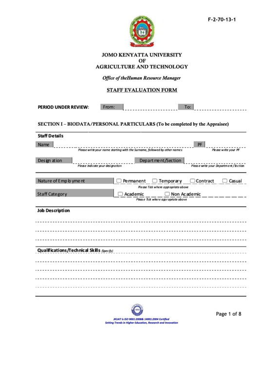 Staff Evaluation Form Printable pdf
