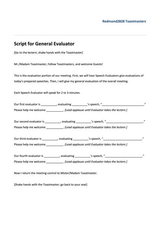 Script For General Evaluator Printable pdf