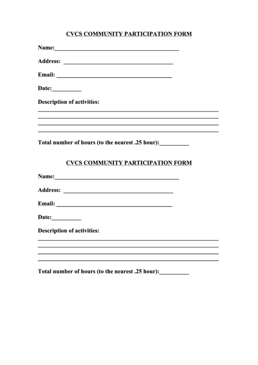 Cvcs Community Participation Form Printable pdf