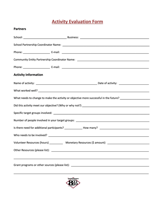 Activity Evaluation Form Printable pdf