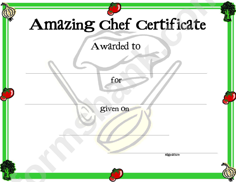 Amazing Chef Certificate Template printable pdf download