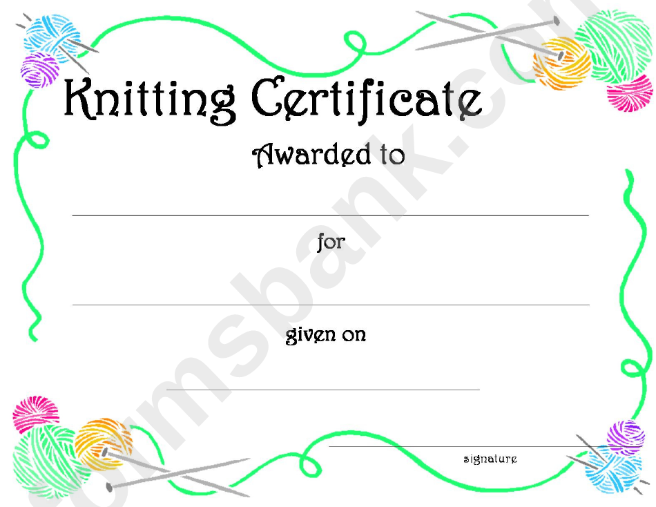 Knitting Certificate Template