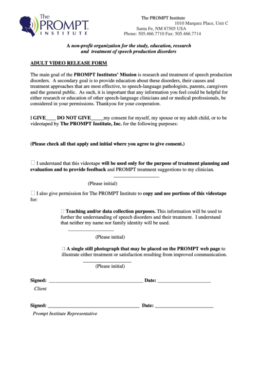 Adult Video Release Form Printable pdf