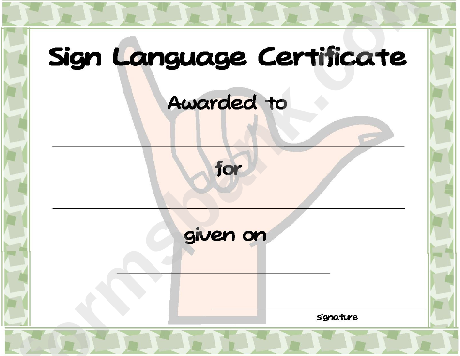 Sign Language Certificate Template