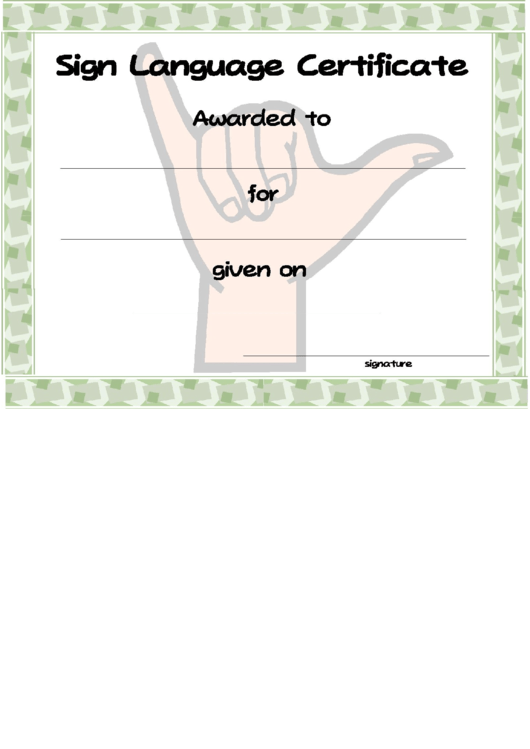 Sign Language Certificate Template Printable pdf