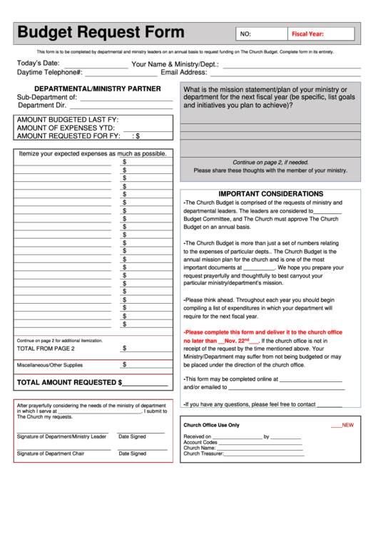 Budget Request Form Printable pdf