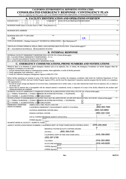 Consolidated Emergency Response Contingency Plan Template