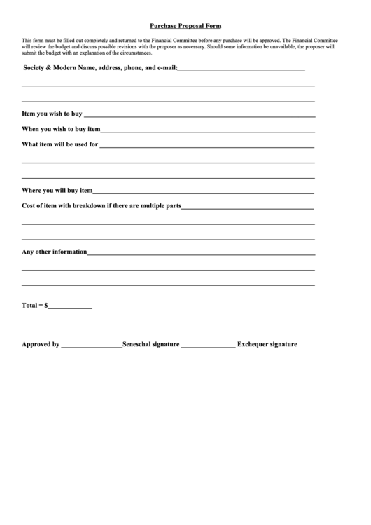 Purchase Proposal Form Printable pdf