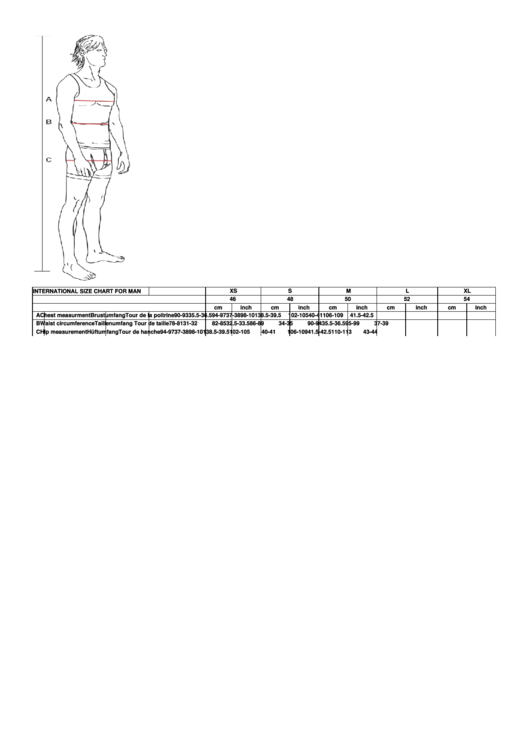 International Size Chart For Man Printable pdf