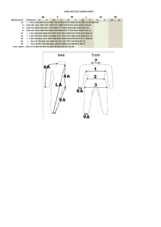 Long Wetsuit Sizing Chart Printable pdf