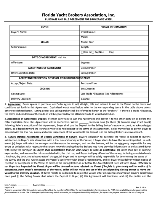Purchase And Sale Agreement For Brokerage Vessel