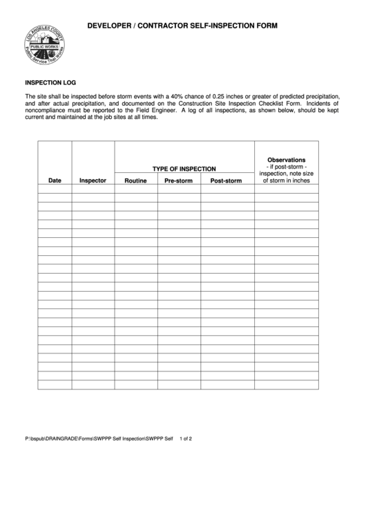 Contractor Self-Inspection Form Printable pdf