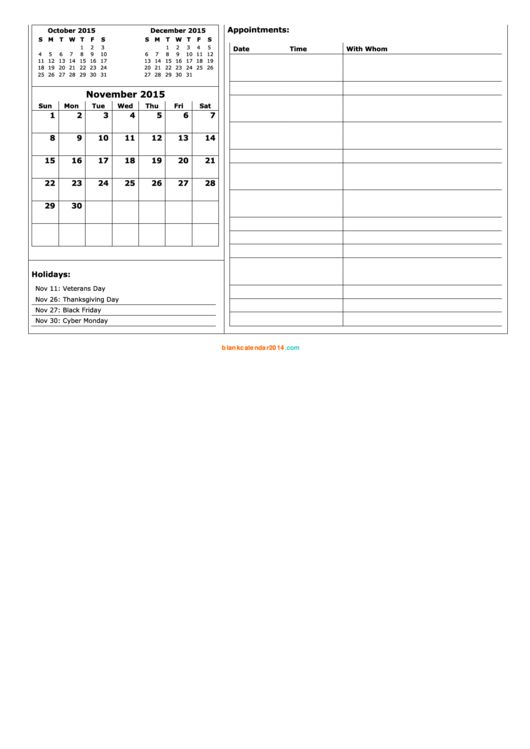 November 2015 Calendar Template Printable pdf