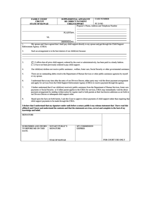Supplemental Affidavit Direct Payment Child Support Printable pdf