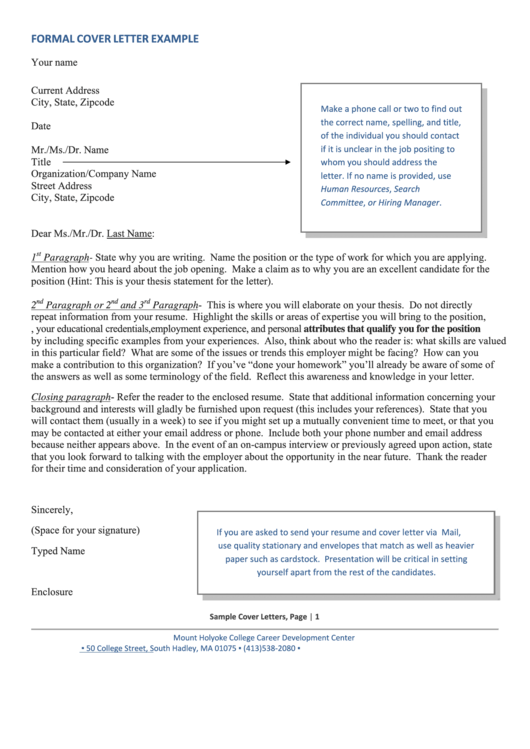 Formal And Common Cover Letter Example Printable pdf