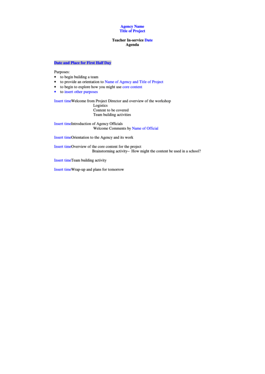 Orientation Meeting Agenda Template Printable pdf