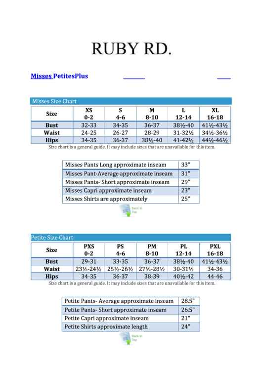 Ruby Rd Clothing Size Chart Printable pdf