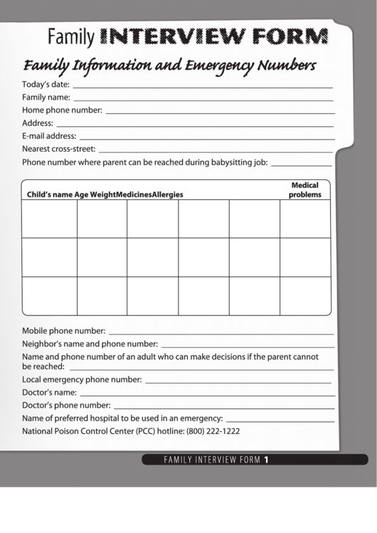 Fillable Family Interview Form Printable pdf