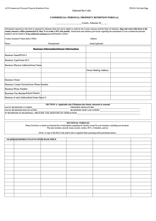 Commercial Personal Property Rendition Form Printable pdf