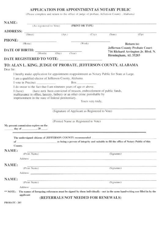 Fillable Application For Appointment As Notary Printable pdf