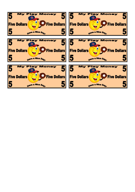5 Dollar Play Money Template Printable pdf