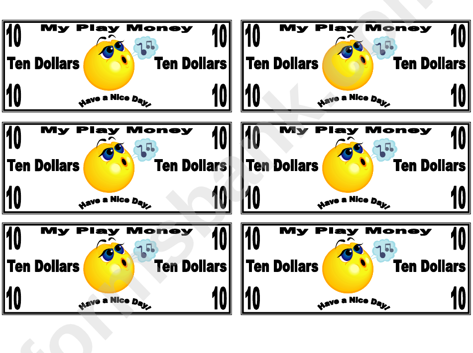 10 Dollar Play Money Template