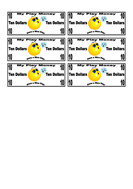 10 Dollar Play Money Template Printable pdf