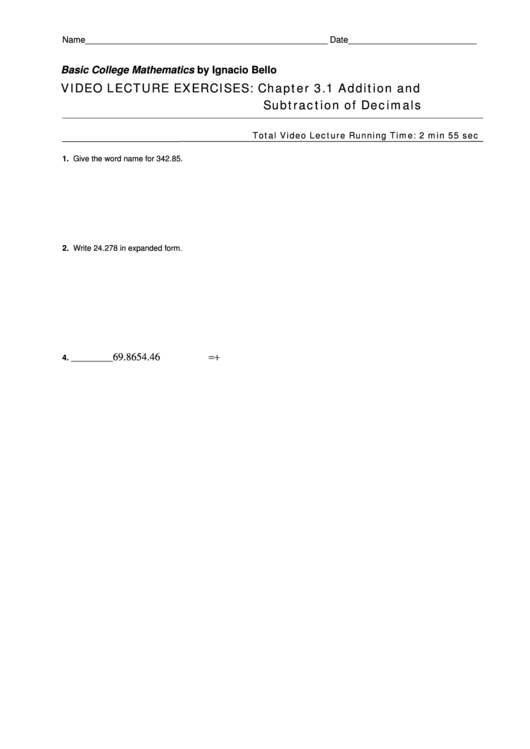 Video Lecture Worksheet Printable pdf