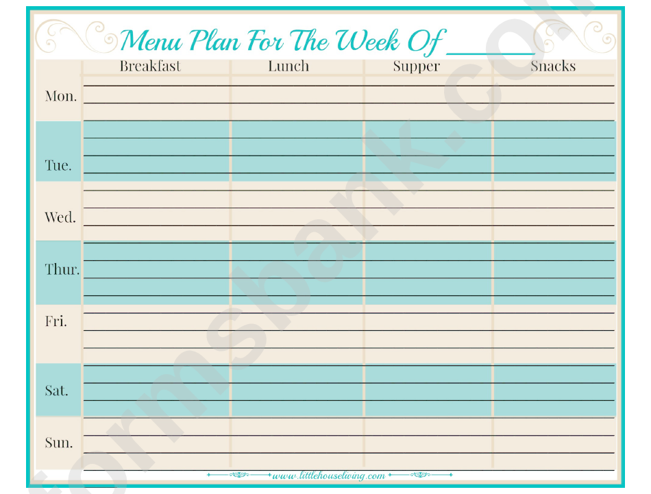 Menu Plan For The Week Of...
