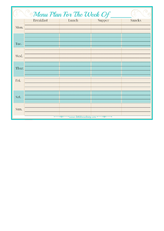 Menu Plan For The Week Of... Printable pdf