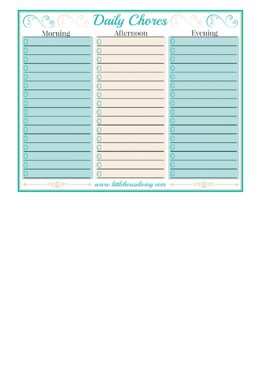 Daily Chore Chart For Morning, Afternoon And Evening Printable pdf