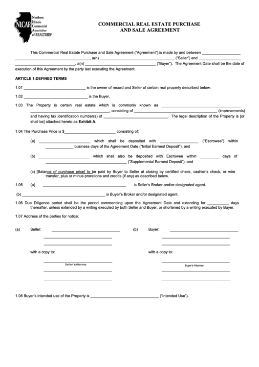Fillable Commercial Real Estate Purchase And Sale Agreement Template Printable pdf
