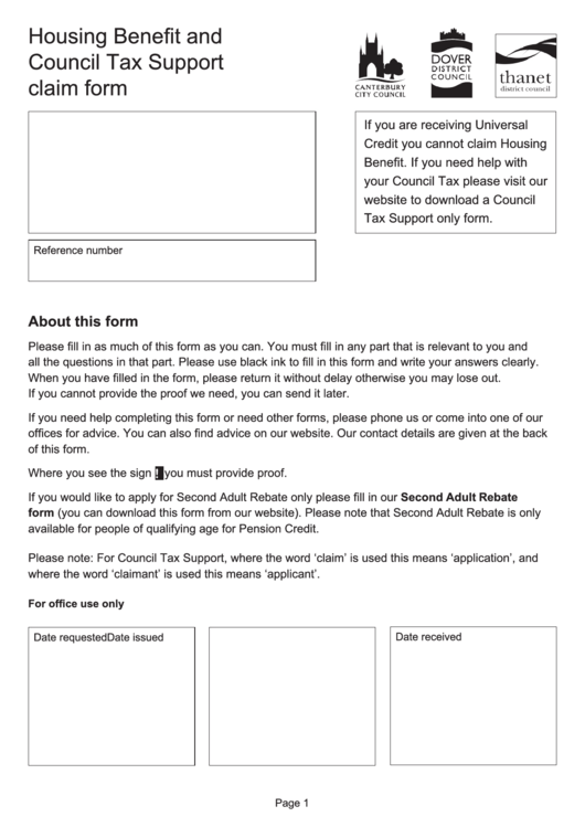 Housing Benefit And Council Tax Support Claim Form Printable pdf