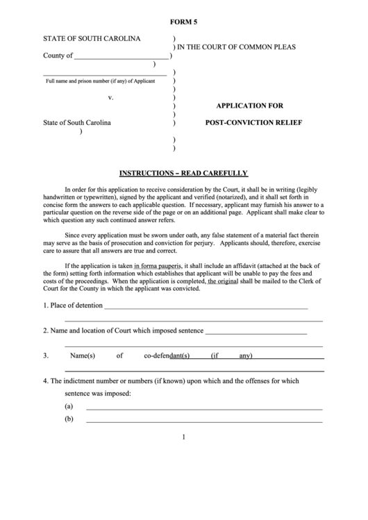 Application For Post-Conviction Relief Printable pdf
