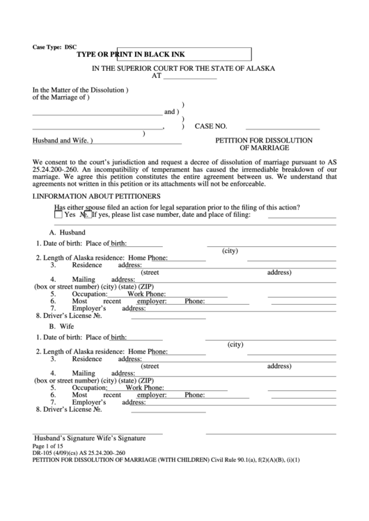 Fillable Petition For Dissolution Of Marriage Printable pdf