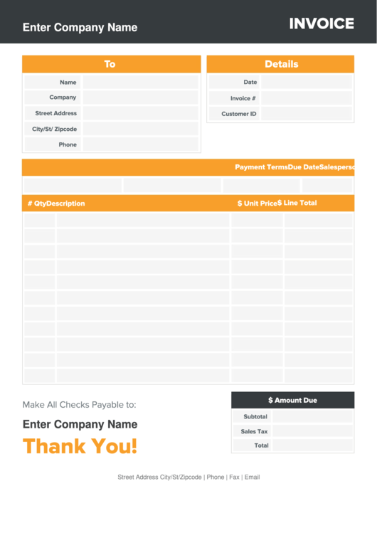 Fillable Catering Invoice Templates - Orange Printable pdf