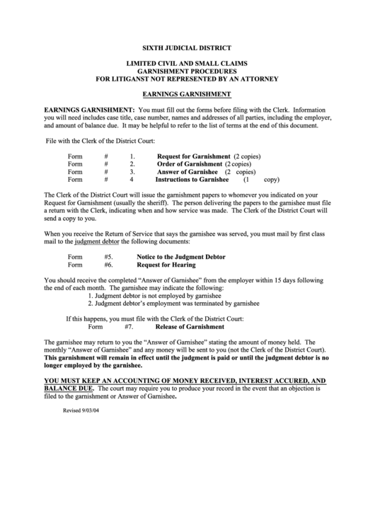 Earnings Garnishment Kansas Court Forms Printable pdf