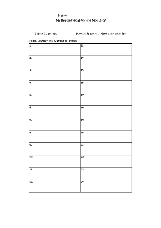 My Reading Goal For The Month Printable pdf