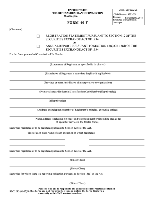 Sec Form 40-F - Registration Statement/annual Report Printable pdf