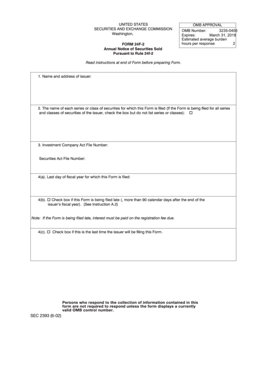 Fillable Form 24f-2 Annual Notice Of Securities Sold Printable pdf