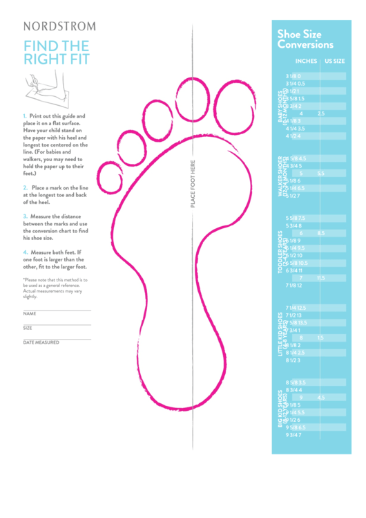 Nordstrom Shoe Size Conversions Chart printable pdf download