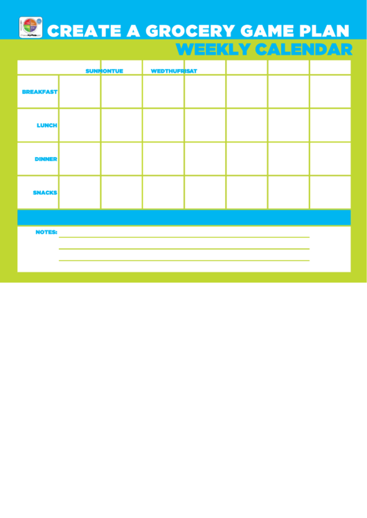 Fillable Grocery Weekly Calendar Template Printable pdf